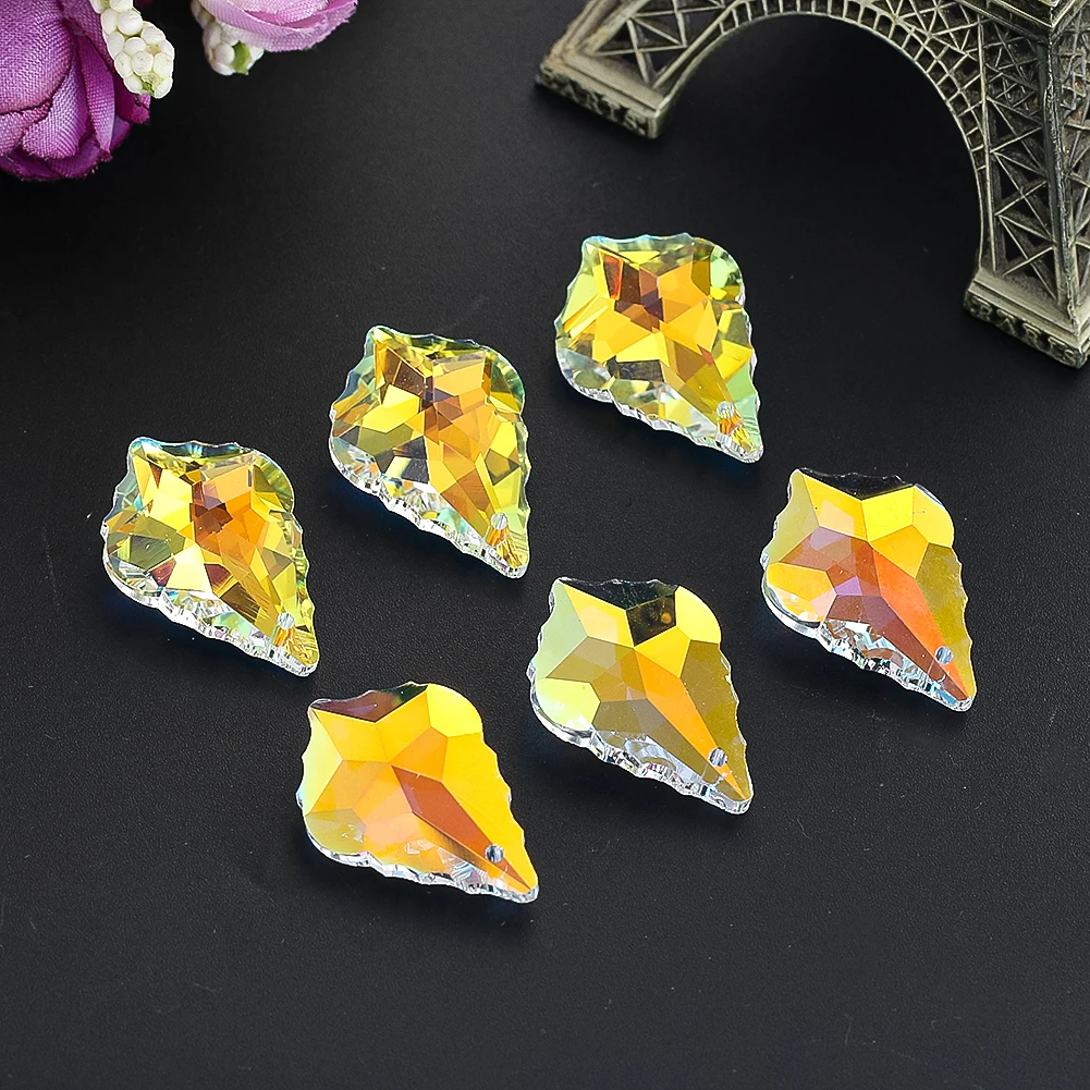 6pcs 28mm Maple Leaf Crystal Prism Beads Chandelier Pendant Part Replacement Hanging Suncatcher Rainbow Maker DIY Jewelry Making