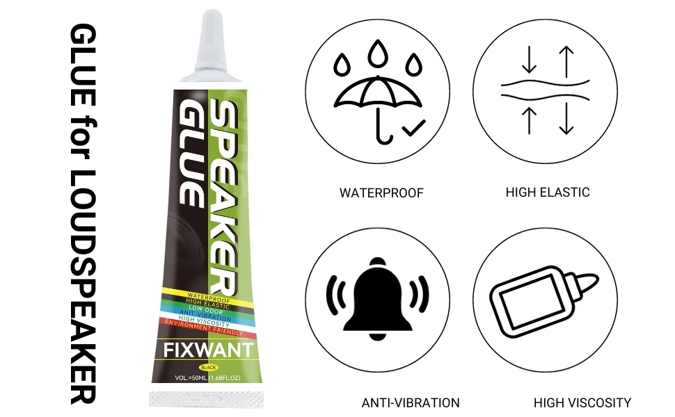 FIXWANT Schwarz/transparenter Lautsprecher-Reparaturkleber, Schaumstoff, seitliche Staubkappe, Gummikante, Kegelbecken, starker Klebstoff – Detail 2