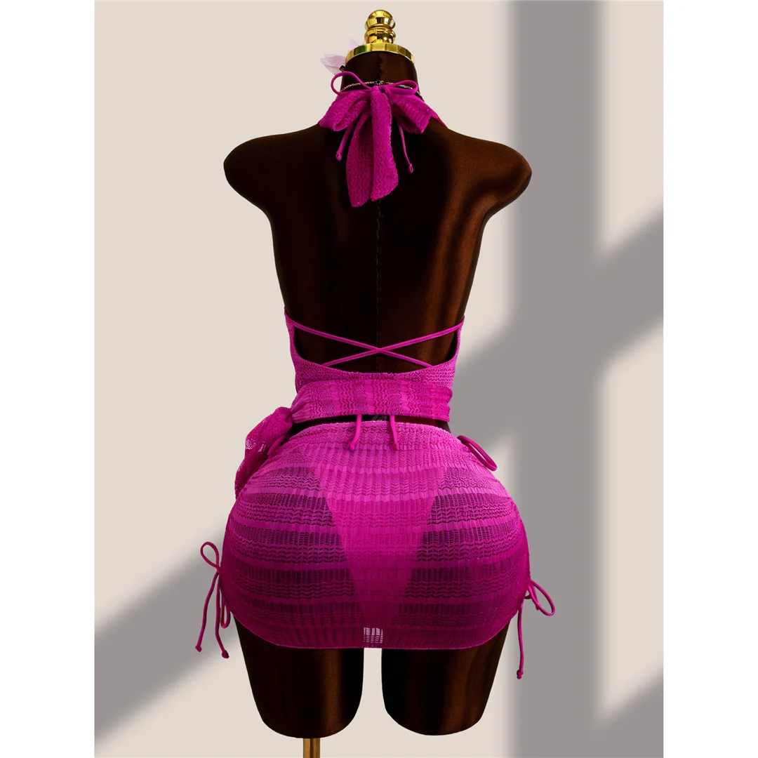 Mit Rock, Farbverlauf, Neckholder-Bikini, Damen-Badebekleidung, Damen-Badeanzug, vierteiliges Bikini-Set, Badeanzug, Badebekleidung, Schwimmanzug V8219 – Detail 6