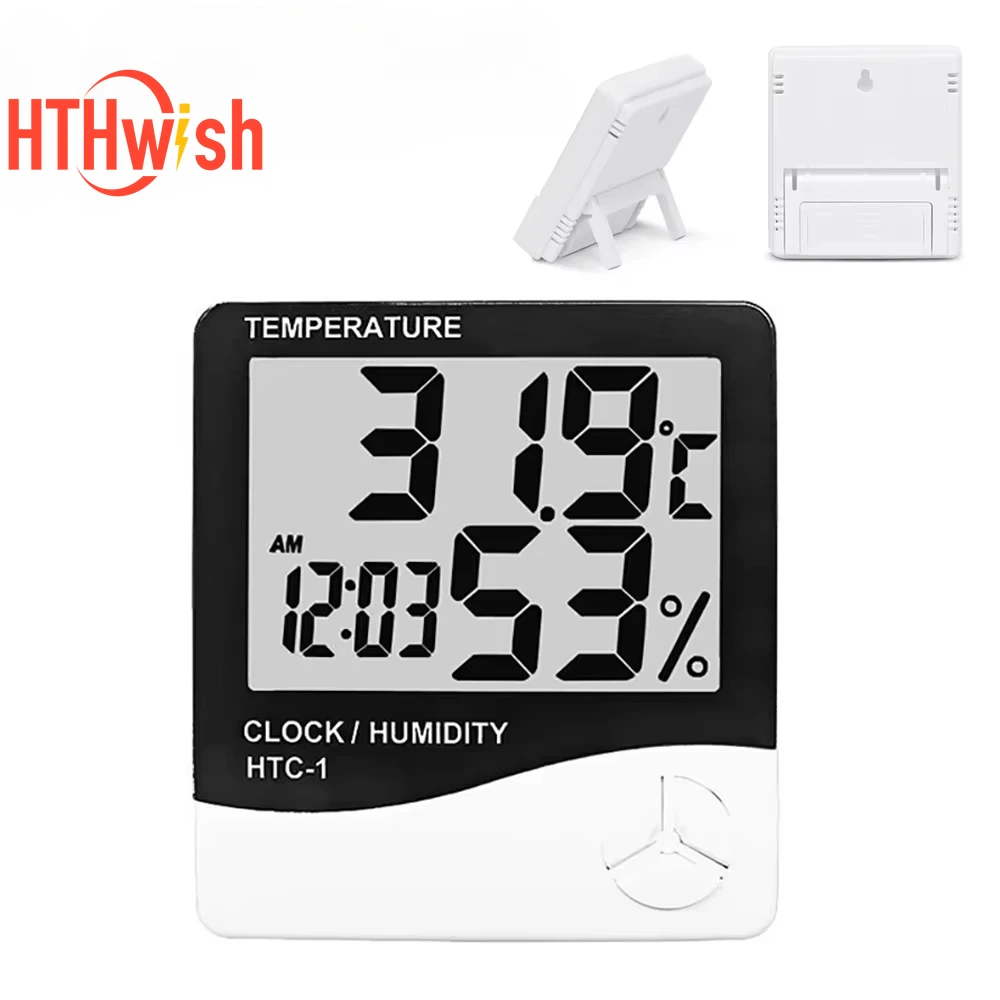 1pc LCD Electronic Digital Temperature Humidity Meter Thermometer Hygrometer HTC-1 HTC-2 Indoor Outdoor Weather Station Clock