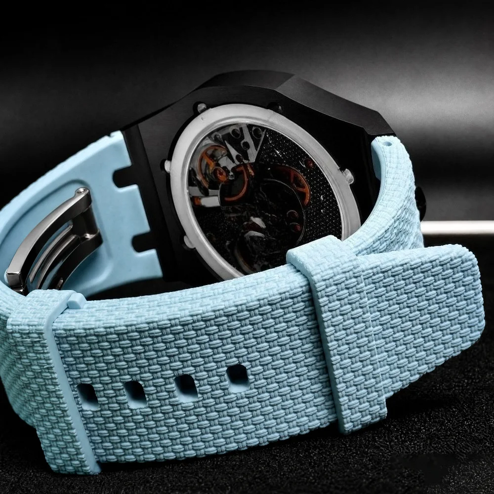 New Water-Ripple Pattern Luxury Carbon Fiber Mod Kit Case for Swatch PocketWatch Strap Changer To Wristwatch Fluororubber Band