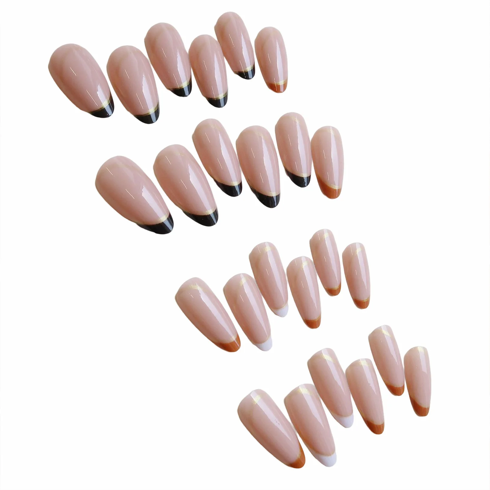 Gold Line Decor Pink Pointed Tip False Nails Durable & Never Splitting Comfort Fake Nails for Hot Girl Dress Matching