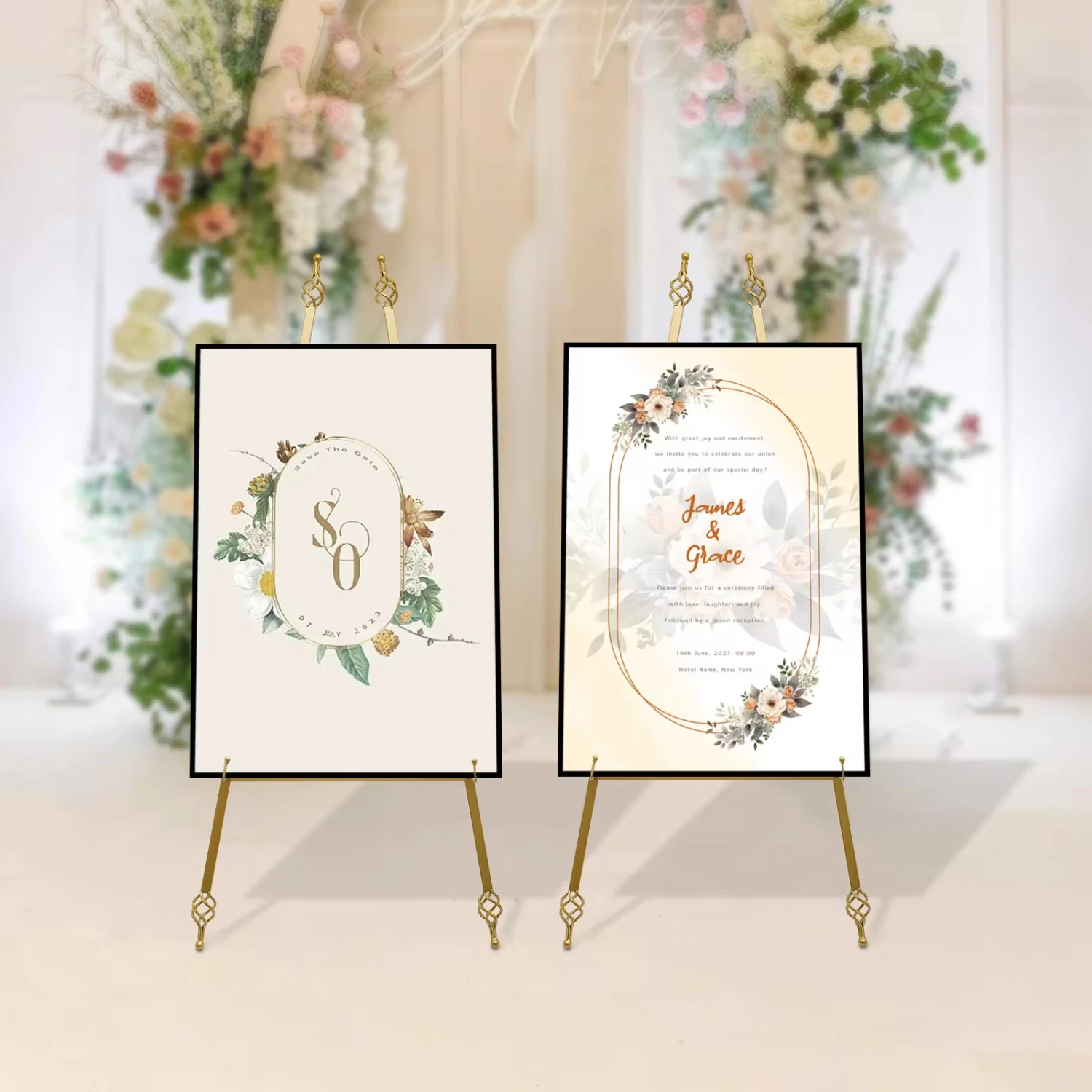 48*110cm Easel Frame Wood Tripod Multiple Sizes Meeting Wedding Stand 6 Holes Poster Display  Painting  Decor 2PCS