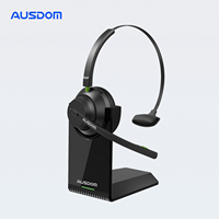 AUSDOM A2302 Trucker Bluetooth 5.1 AI Noise Cancelling Mics Wireless Headset With Charger Stand 50h Headphones For Call Center