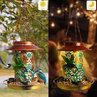 Outdoor Creative Hanging Solar Lantern for Birds, Amazon Hot Selling Iron Art Solar Feeder
