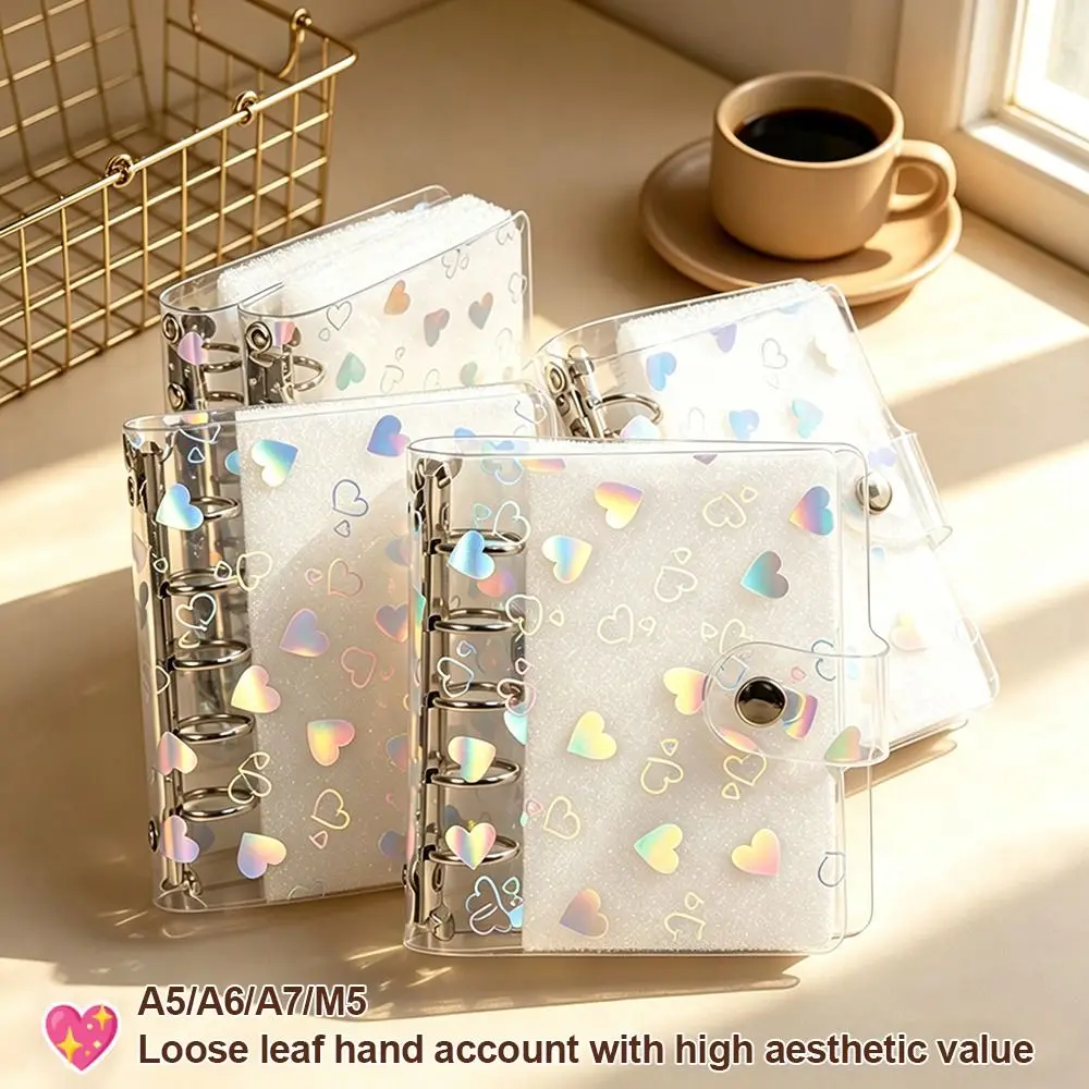 PVC Binder Cover Laser Heart Patterns A5/A6/A7/M5 Loose-Leaf Notebook Shell Snap Design Refillable Planner Cover view 2