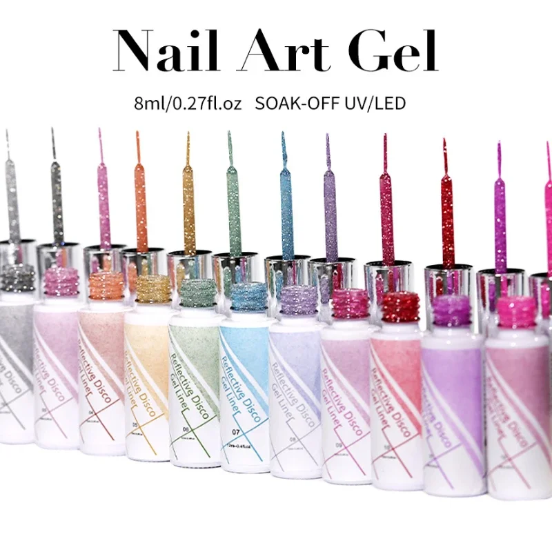 Gel pelapis warna permen 8ml 12 warna Gel lukisan Glitter Super terang mudah diaplikasikan Gel Perancis Seni kuku desain Semi permanen pernis