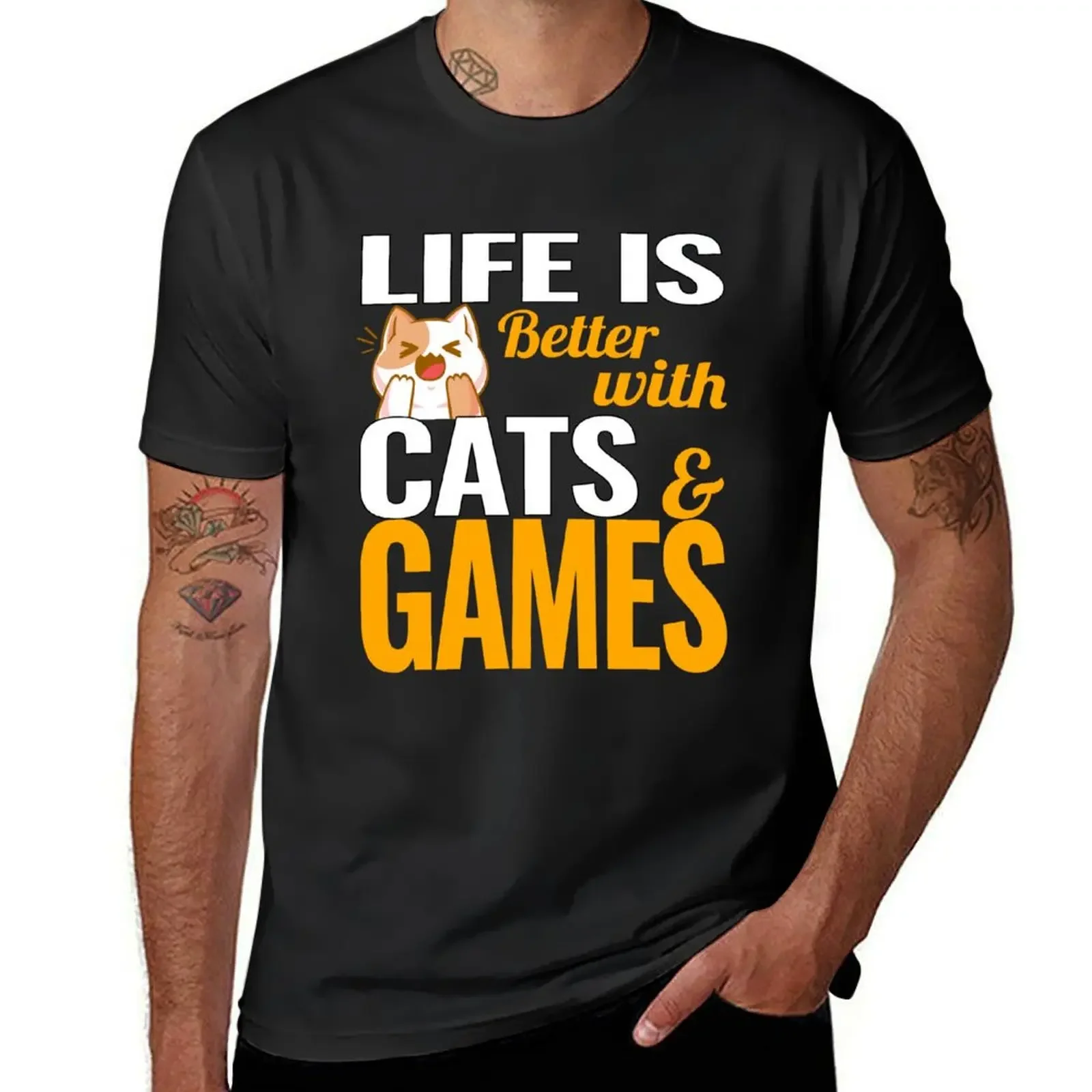 

Life is better with cats and games T-Shirt tees rapper graphic tees plain t shirts men