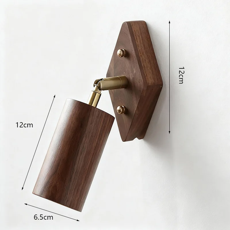 Retro Black Walnut wood Rotatable Bedroom Bedside Wall Lamp Reading Lamp Simple Living Room Entrance Decorative Lamp