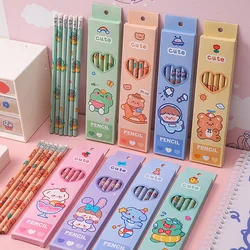 Lápis de madeira padrão bonito dos desenhos animados HB, Papelaria Kawaii Student, Lápis de escrita e desenho, Escola e escritório, 6pcs por pacote