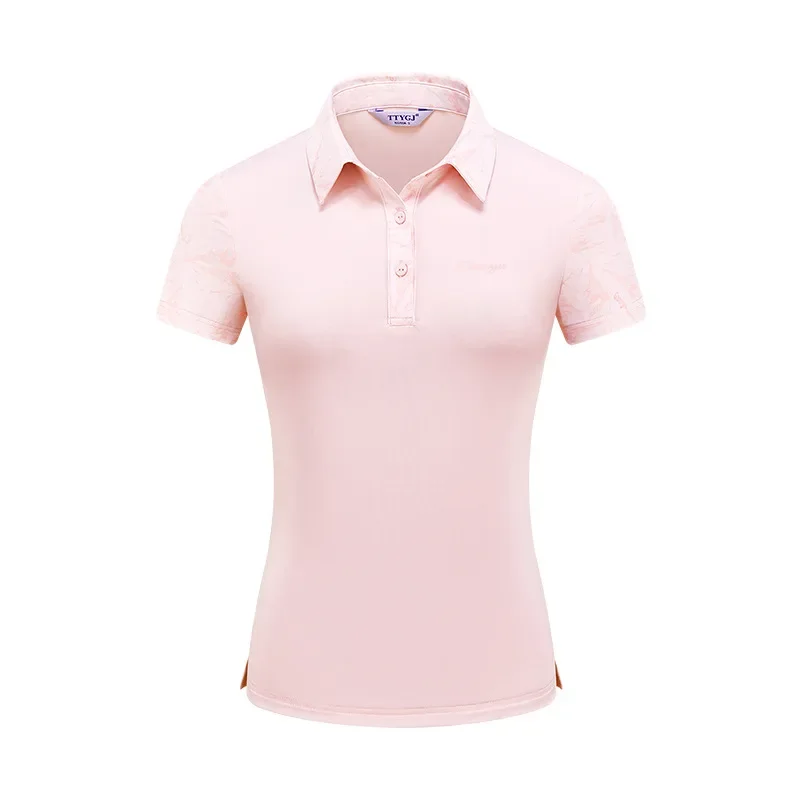 TTYGJ Sommer Golf T-shirt Frauen Kurzarm Gedruckt Golf Shirt Damen Quick Dry Polo Sport Tops Slim Fit Golf Kleidung