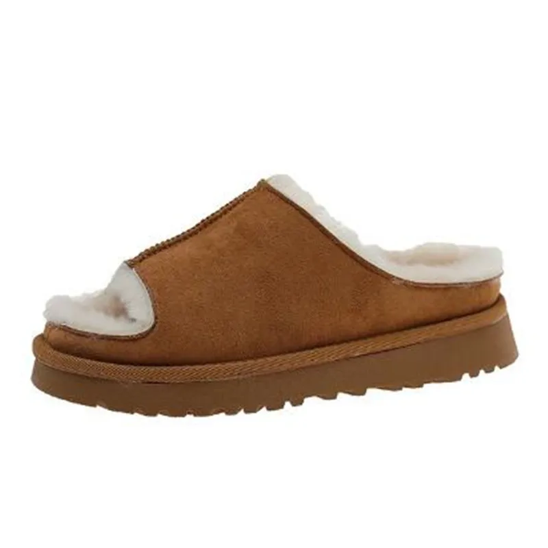 

2026 Короткие плюшевые хлопковые тапочки, замшевые меховые тапочки на плоской подошве, женские домашние шлепанцы на платформе, зимние зимние сапоги, модные теплые ботинки