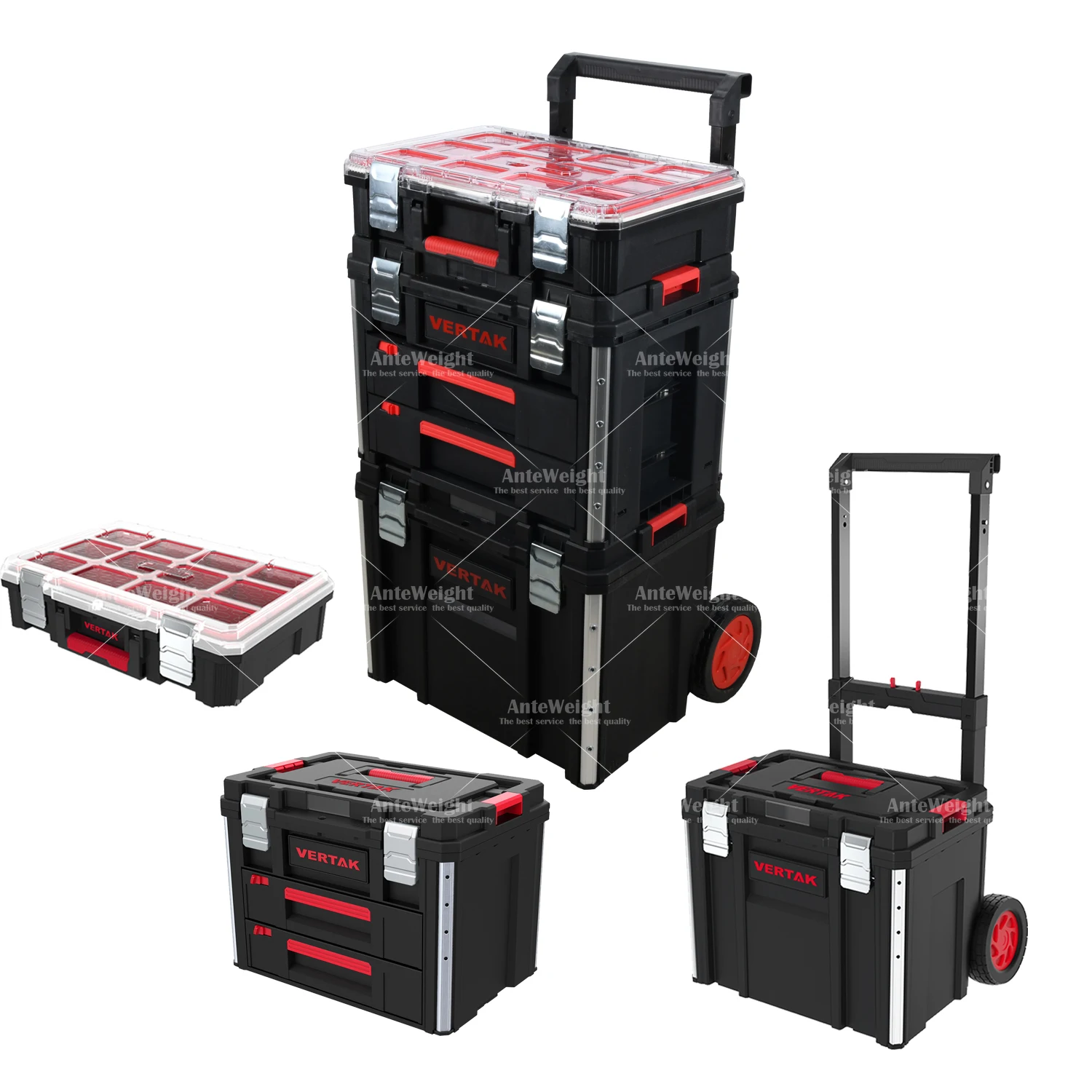 Vertak 3 in 1 Multifunctional Portable Trolley Case Three-Layer Plastic Toolbox Storage Box with Drawers