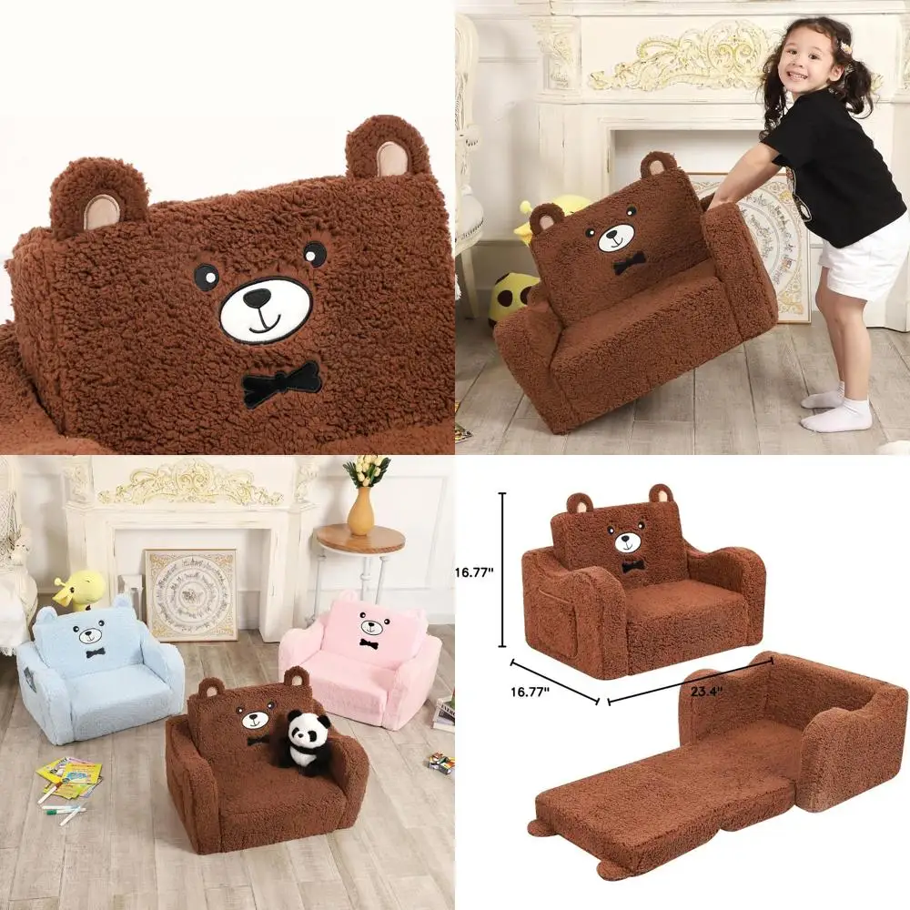 

2-in-1 Convertible Couch for Toddlers, Play Lounge Chair in Brown