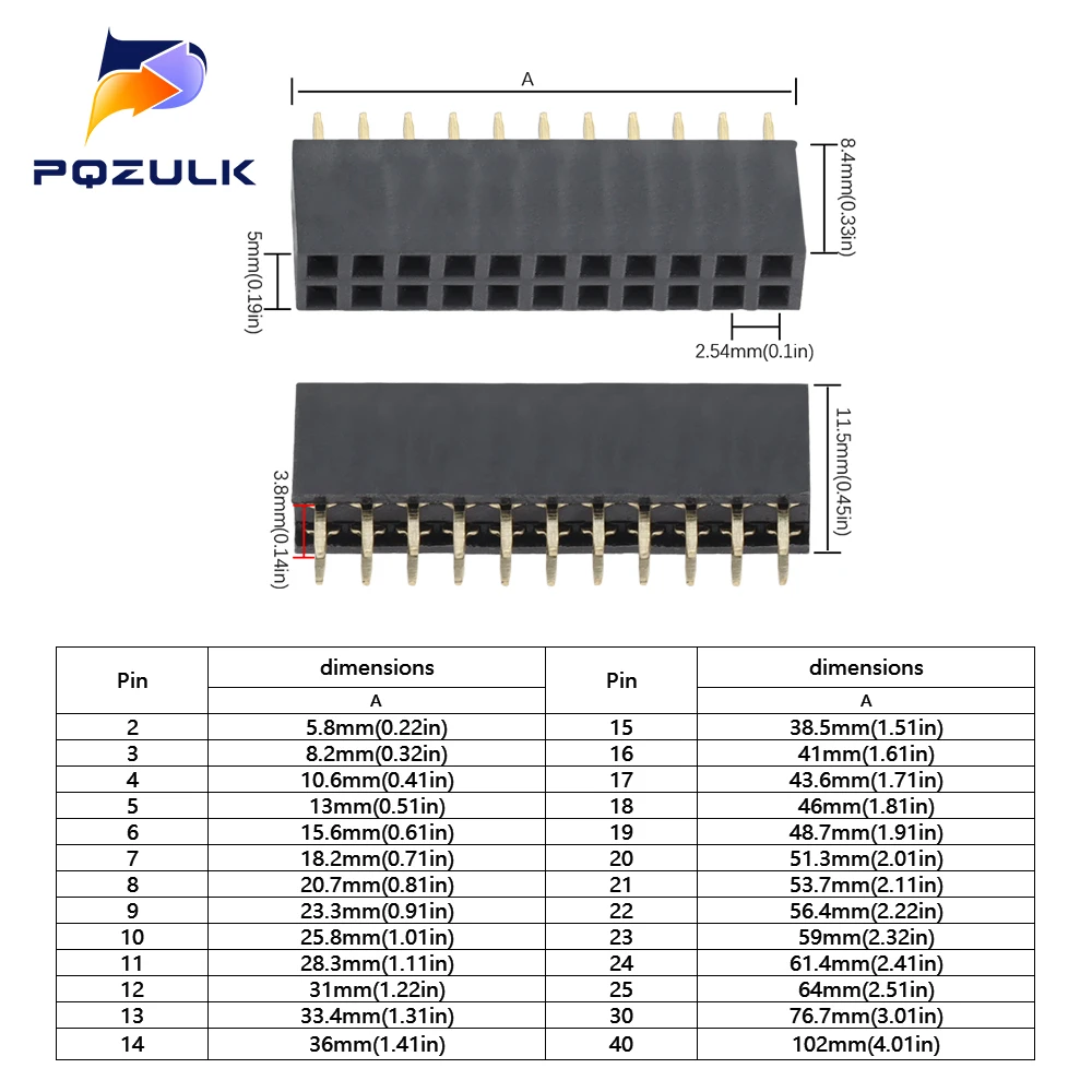 10PCS 2.54mm Double Row Female 2~40P Breakaway PCB Board Pin Header Socket Connector Pinheader 2*2/3/4/6/10/12/16/20/40Pin