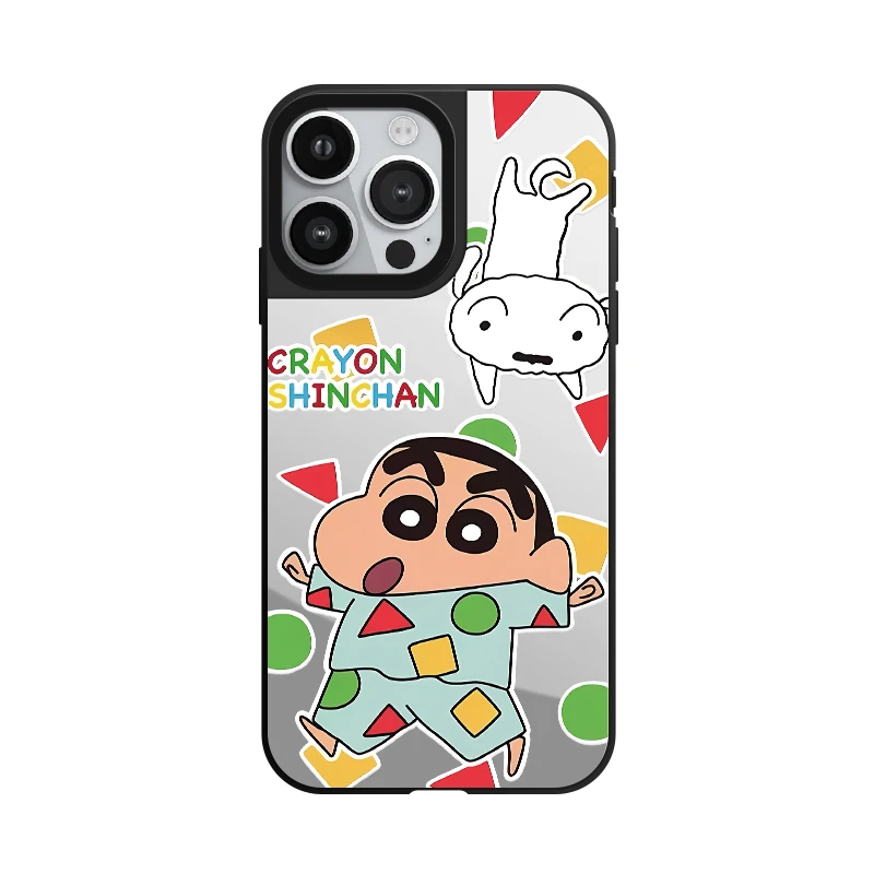 Anime Crayon Shin-chan Mirror Phone Case With MagSafe For iPhone 16 15 14 13 12 11 Pro Max Plus Anti-drop Shockproof Back Cover