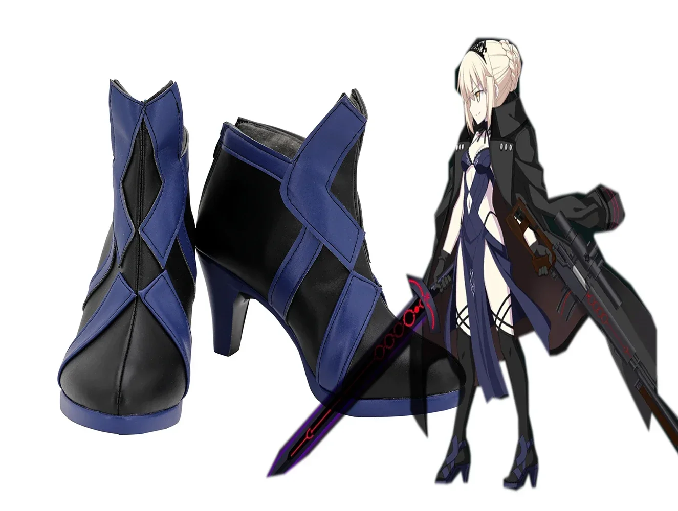 

Game Fate Grand Order FGO Saber Lancer Arturia Pendragon Alter Custom Made Cosplay Boots Black Shoes Halloween Props