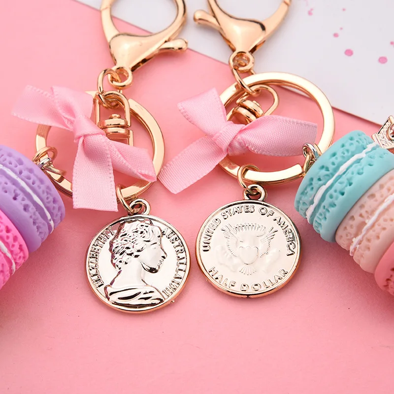 Lovely Macaron Cake Keychain Women Backpack Bowknot Eiffel Tower Pendant Car Keyring Decoration Best Party Gift Charm Jewelry