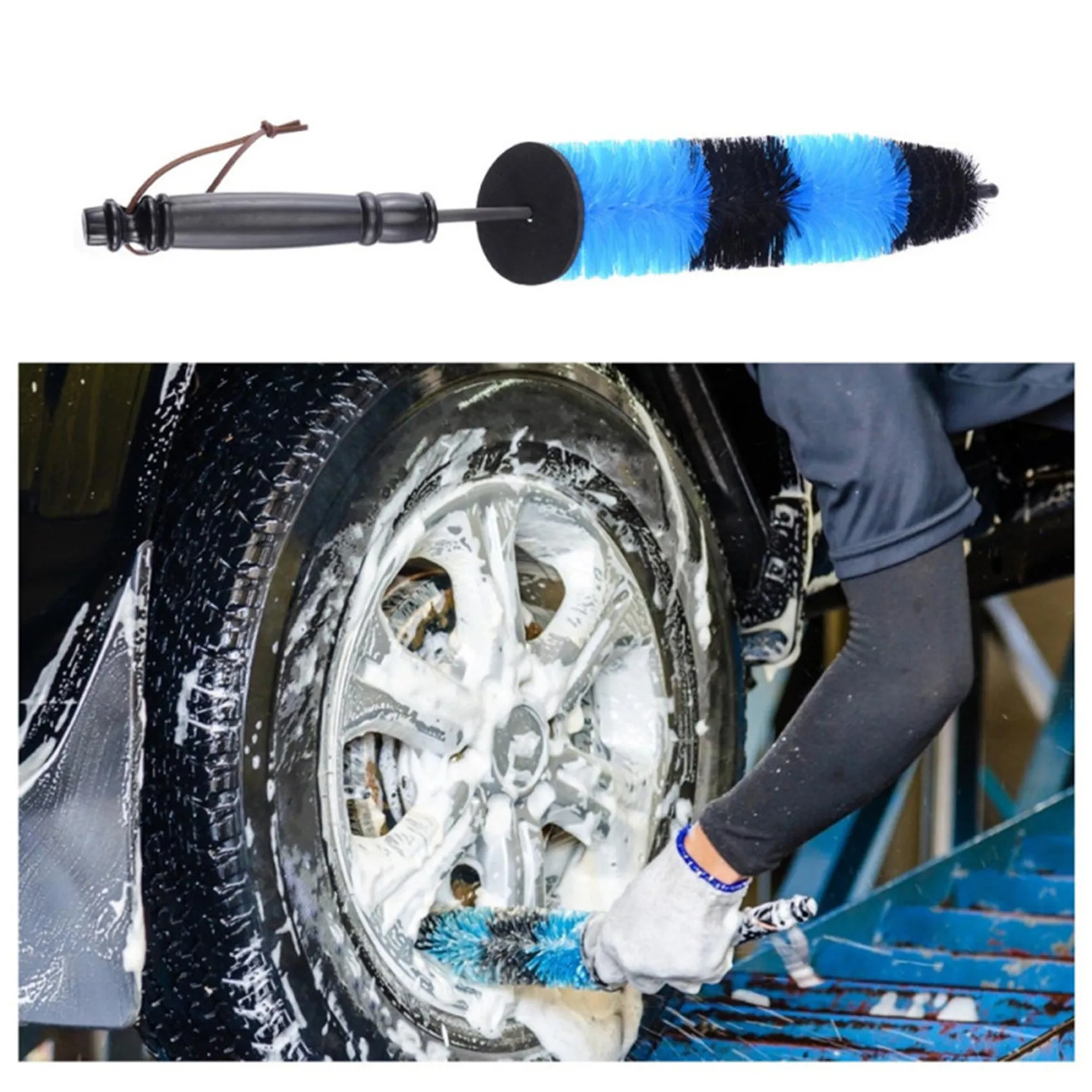 Multifunction Wheel Wash Brush Car Truck Motor Engine Grille Wheel Wash Brush Tire Rim Cleaning Tool 17Inch Long Easy Reach