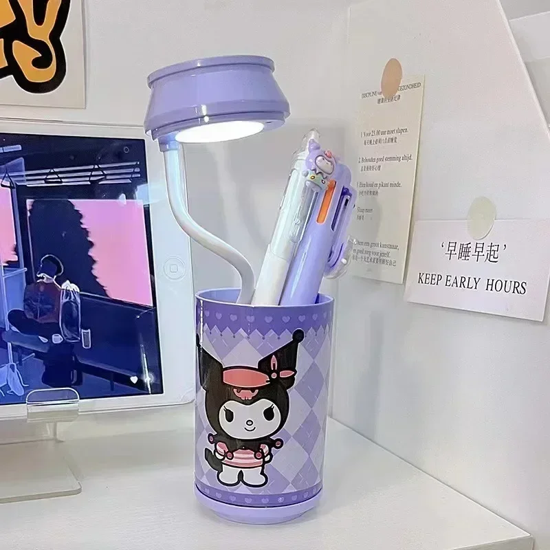 Kawaii Sanrio obsadka do pióra lampa Cartoon Kuromi Cinnamoroll melodia kreatywna butelka na napoje lampa stołowa śliczna ozdoba na biurko prezent