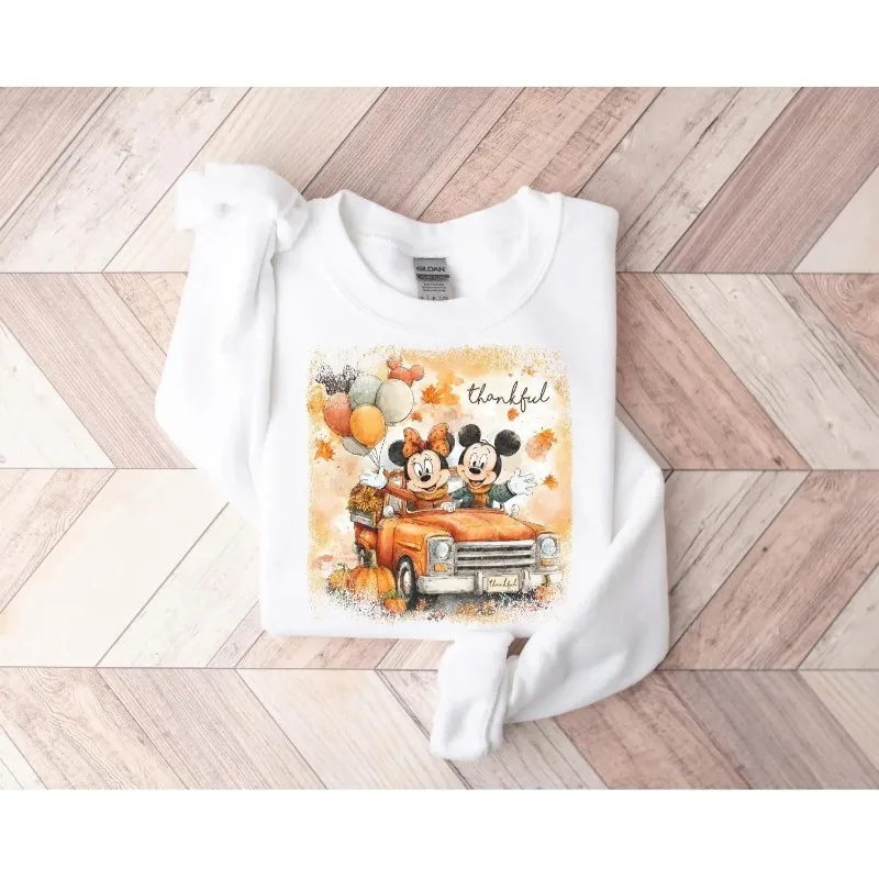 เสื้อฮู้ดมิกกี้และมินนี่บรรยากาศฤดูใบไม้ร่วง เสื้อฮู้ดผู้หญิง ฤดูใบไม้ร่วง/ฤดูหนาว แฟชั่นลำลองแนวสตรีทสำหรับผู้ชายและผู้หญิง