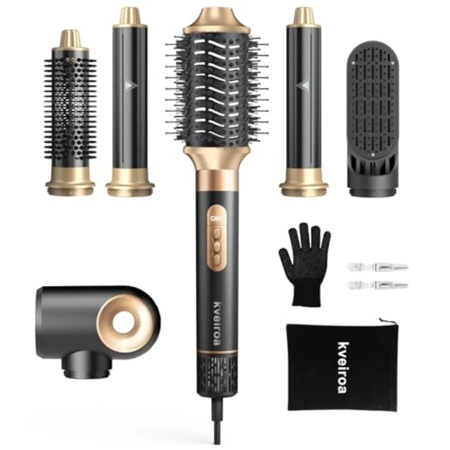 

6 in 1 Hot Air Brush and Hair Dryer High-Speed Hair Dryer Brush with Auto Wrap Curlers Hot Air Styler Wrap Fast Drying and Friz