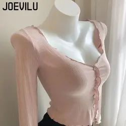 Camisa de punto fino para mujer, Top corto ajustado, de una sola cárdigans botonadura con cuello en V, falda informal para mujer, chal, abrigo elegante de protección solar