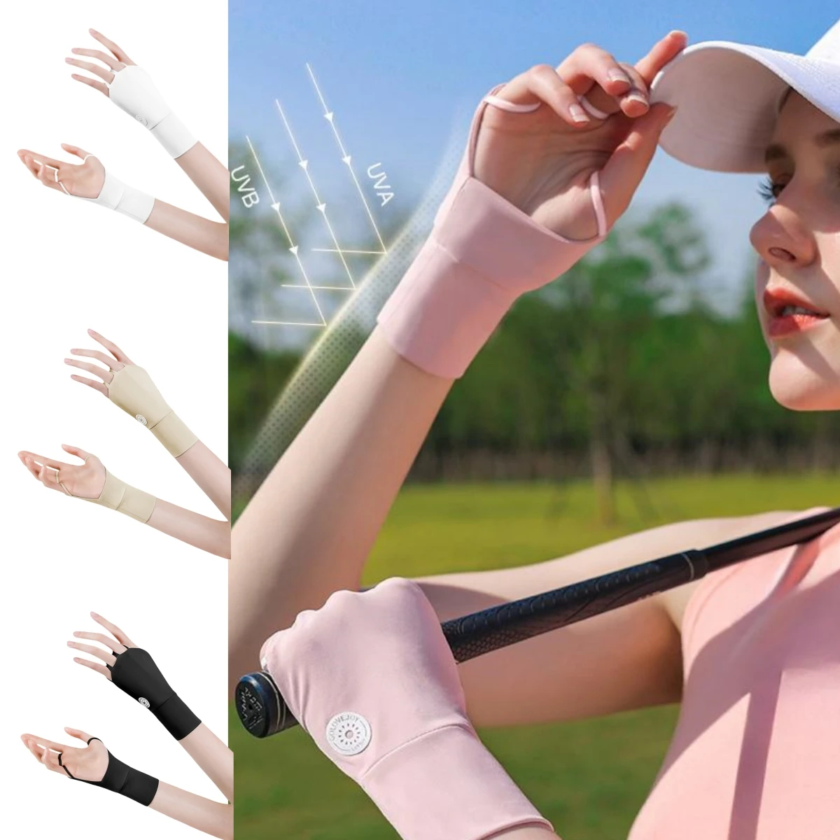 Women Protector Golf Gloves Cool Breathable Open Fingered Sunscreen Gloves Ice Silk Hollow Palm Elastic For Outdoor Practice