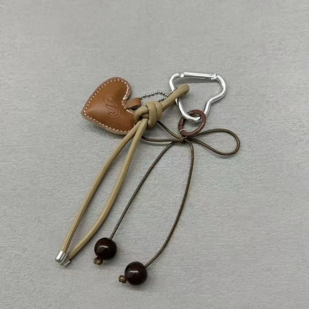 New Heart Leather Rope Keychain Handmade Cherry Bow Bag Pendant Ornaments Y2K Mobile Phone Lanyard Gifts