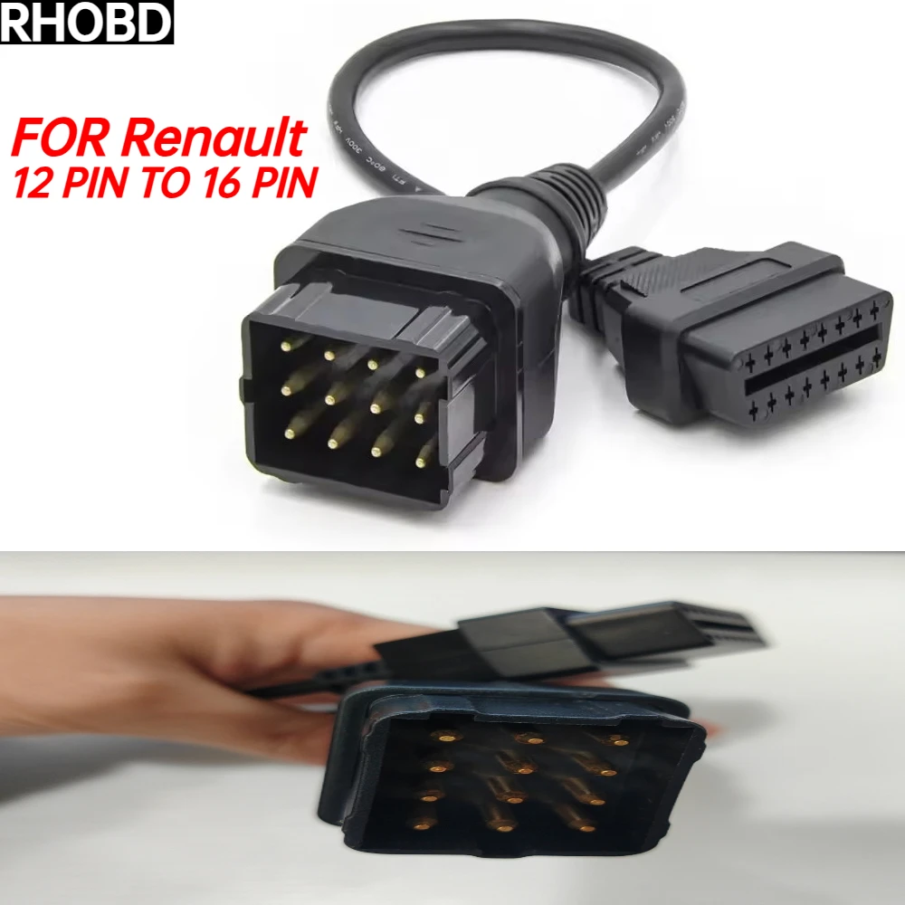 High quality For Renault 12 Pin OBDII OBD 2 Connector Adapter Diagnostic Extension Cable 16 Pin For Re nault 12Pin Connector