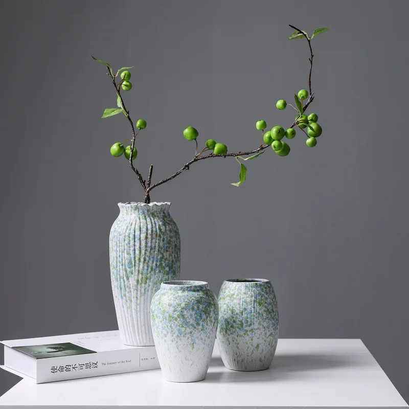 New Chinese Style Ceramic Vase Ornament Wabi-Sabi Style High-End Water Cultivation Fresh Flowers Dried Flowers Flower Arrangemen