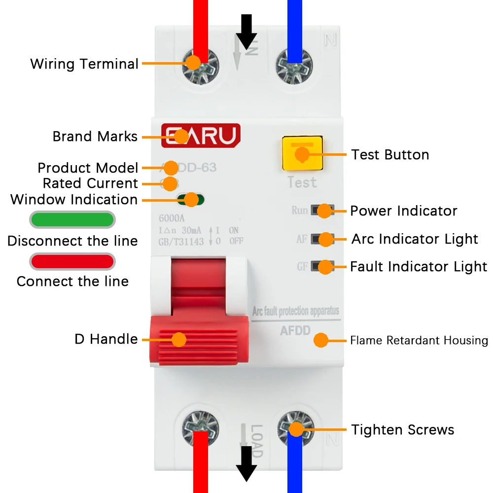 AFDD Fault Arc Protector Circuit Breaker Main Switch RCBO MCB Short Circuit Protection Leakage Protection Overload Protection