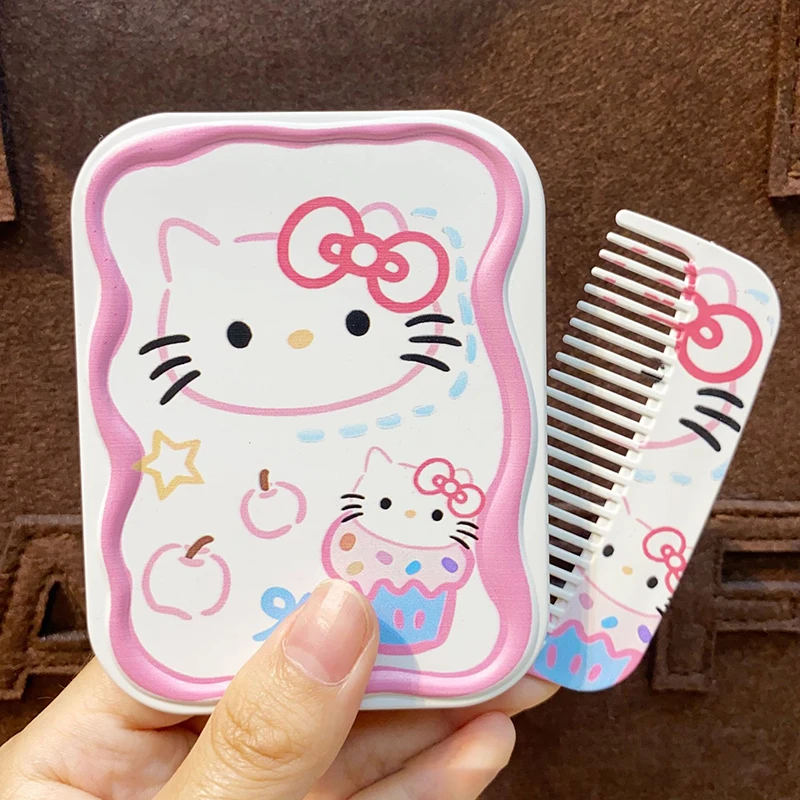 Sanrio Hello Kitty Mini Folding Makeup Mirror With Com Portable Cute For Women Girls Mini Handheld Makeup Mirror