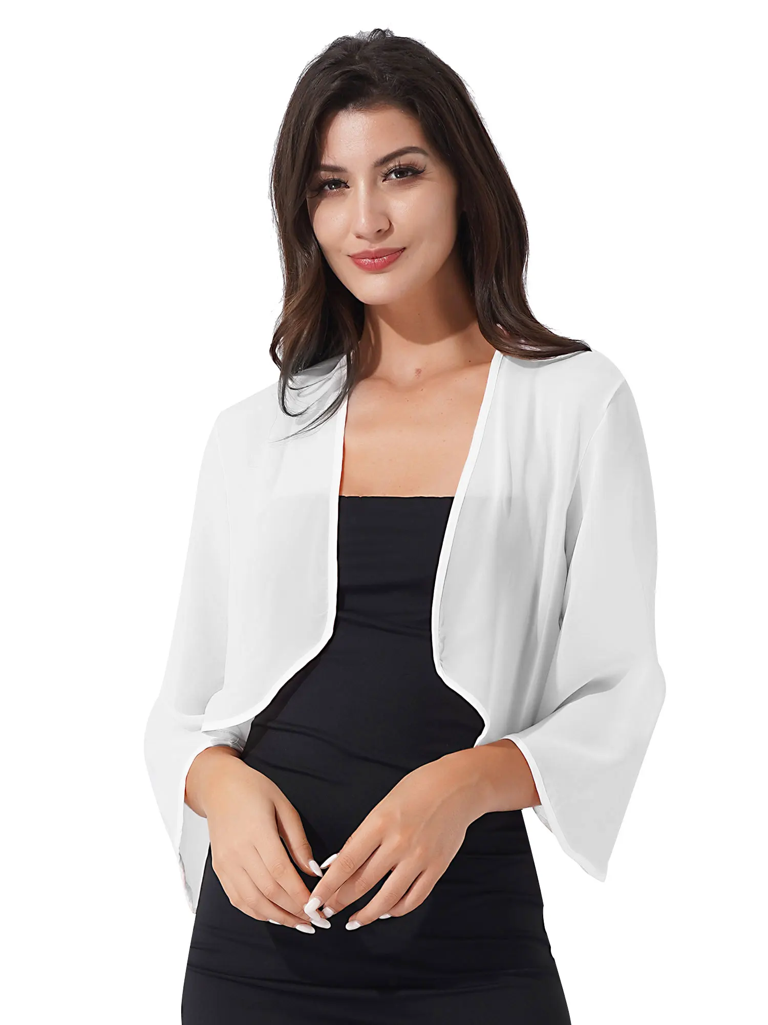 Damen Chiffon Hochzeit Umhänge Strickjacke Bolero Jacke Flare Ärmel einfarbig Abend party Brautkleid vertuschen Wickel Schal