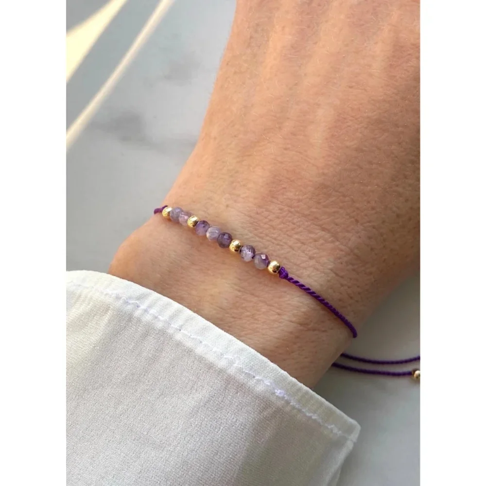 

1 PC Adjustable Amethyst Beaded Bracelet with Gold Plated Copper Beads, Handmade Purple String Jewelry Gift for Women Girls