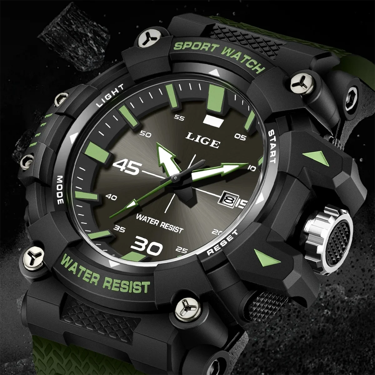 

LIGE Military Watches For Men Top Brand Luxury Green Fashion Waterproof Watch Men Casual Sport Dual Display Watch Montre Homme