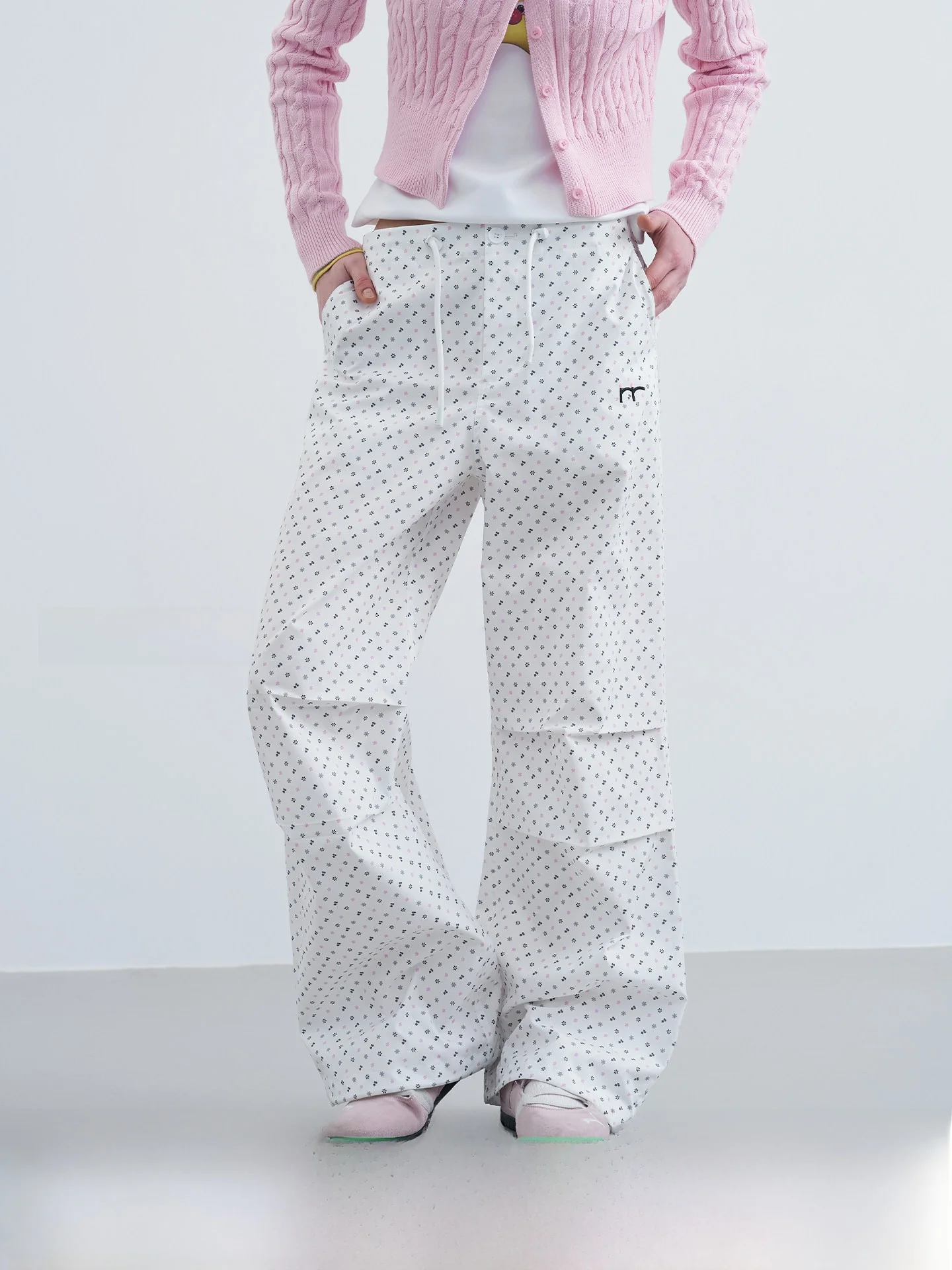 

Riverstone plus Dstring Color Blo Pleated Wide Leg Casual Pants Women's Polka Dot Workwear Paratrooper Trousers Casual P...