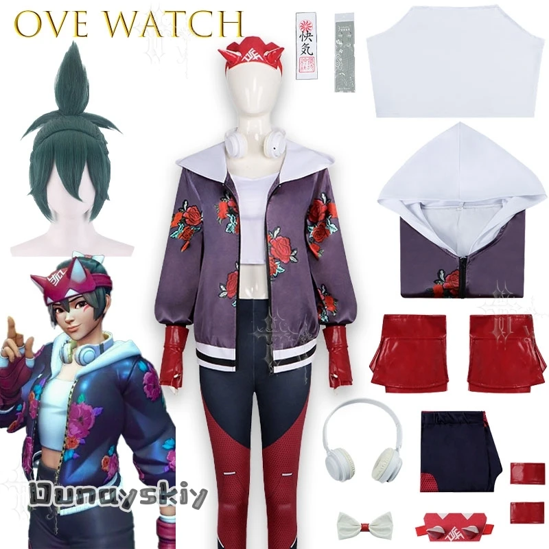 Game Kiriko Ove Atch OW Cosplay Costume Coat Pants Headphones Headwear Gloves Prop Set Halloween Fashion Men Women Uniform Cute