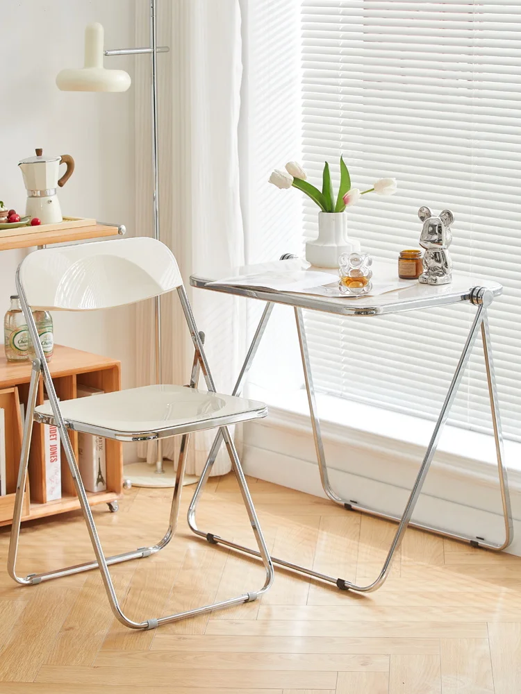 

Folding Acrylic Dining Chair table Household Minimalist Modern Clothing Store Stool Backrest Acrylic Transparent Folding stool