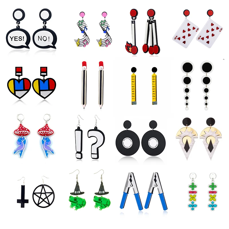 2022 New Acrylic Drop Earrings Women Fashion Party Hip Hop Heart Pencil Map Matches Letter Leaves Note Funny серьги pendientes