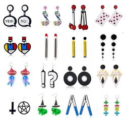 2022 New Acrylic Drop Earrings Women Fashion Party Hip Hop Heart Pencil Map Matches Letter Leaves Note Funny серьги pendientes