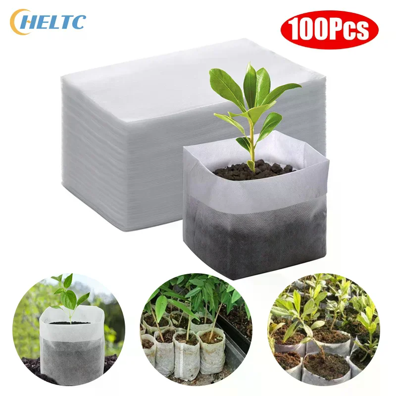 100Pcs Biodegradable Seed Nursery Bags Non-Woven Plants Grow Bag Garden Fabric Seedling Pots Plants Bags Home Gardening Supplie