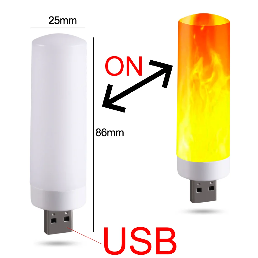 Bohlam Lampu Efek Api LED Lampu Api USB Bohlam Lilin Lampu Malam Tanpa Api Bohlam Api Berkedip Dekorasi Kamar Tidur Natal