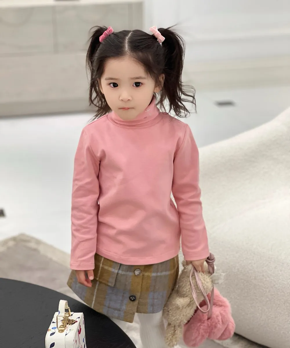 

autumn winter kids girls clothes baby tops Elastic top warm clothes Pink high neck knitted pullover sweater