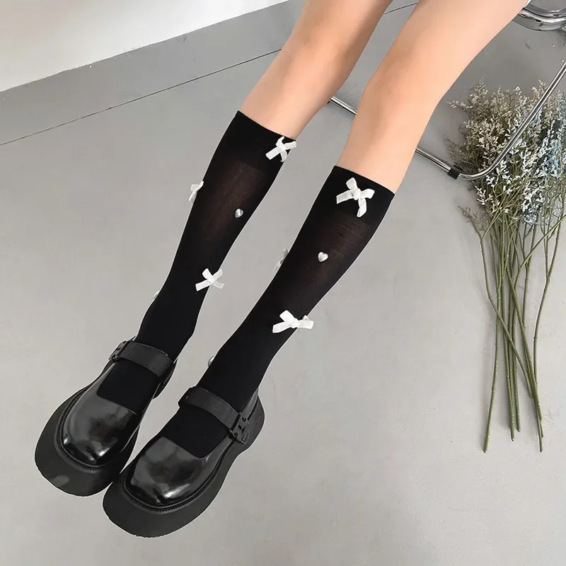 

Sweet Girls Stockings JK Lolita Kawaii Cute Bowknot Long Socks Stockings Women Thin Breathable Nylon Lower Knee Socks Stockings