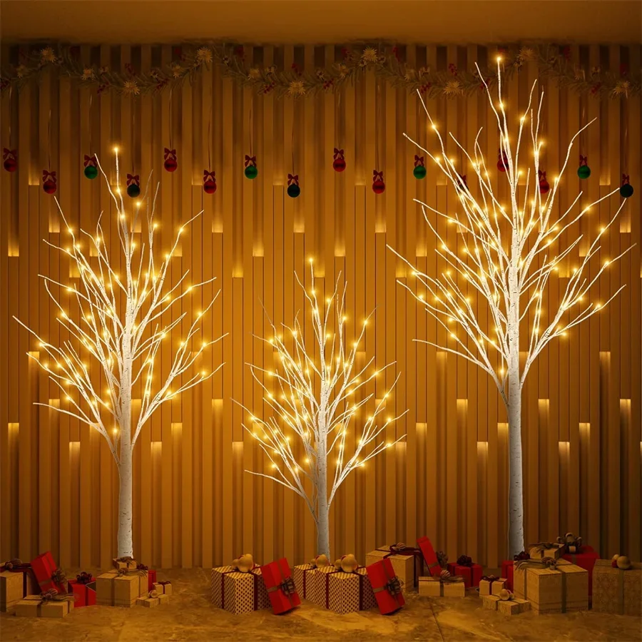 Árbol de abedul iluminado de 1,8 M, árbol de abedul blanco con luces LED, árbol de Navidad blanco para exteriores e interiores, decoración para fiesta en casa y boda