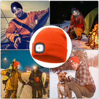 Winter Warm Knit Beanie 8 Hours High Powered Light 4 LED Beanie Hat USB Rechargeable Hands Free Headlamp Cap for Running Hiking