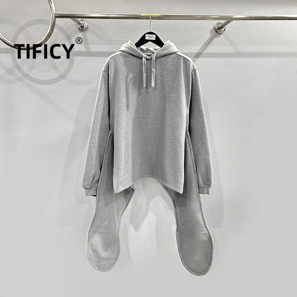High Street Men and Women's Dark Niche Independent Personality Waist Knot Decoration Embroidery Knitted Hooded Loose Sweatshirt