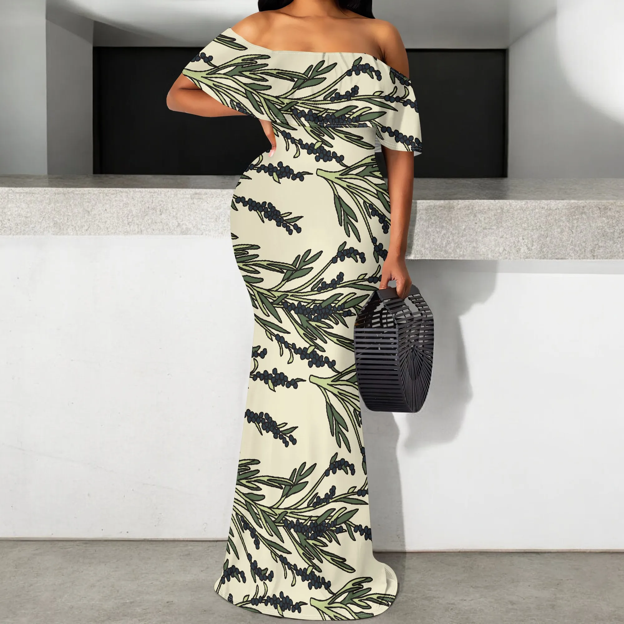 

Boho Maxi Dress Women's S-3XL Off Shoulder Floral Print Ruffle Party Dress Garden Elegant