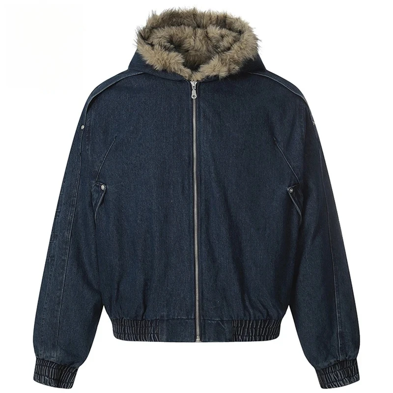 

Зимние джинсовые куртки мужские винтажные утепленные парки пальто с меховым воротником утепленные стеганые куртки Harajuku негабаритные куртки верхняя одежда